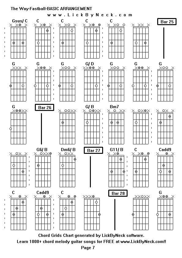 Chord Grids Chart of chord melody fingerstyle guitar song-The Way-Fastball-BASIC ARRANGEMENT,generated by LickByNeck software.